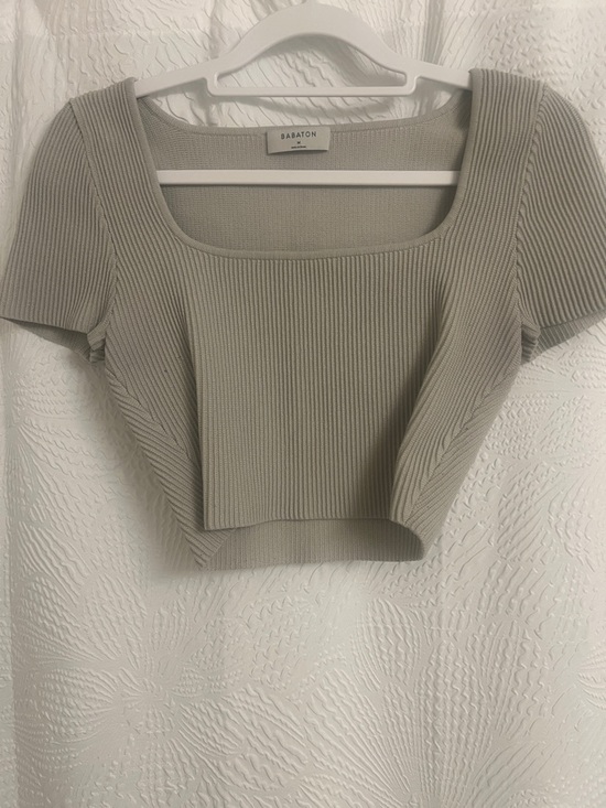 Babaton Tops - Babaton Ribbed Square-Neck Cropped Top in Taupe